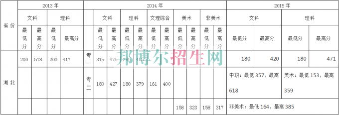 武漢商貿職業學院歷年錄取分數線