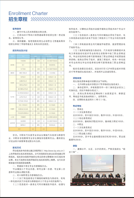 2017年瀘州職業技術學院單獨招生簡章