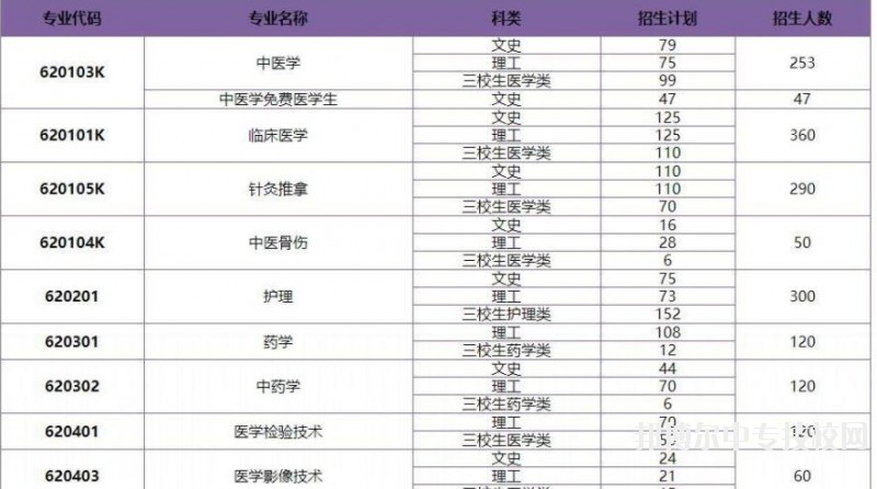 保山中醫藥高等專科學校2018年普通專科招生專業及計劃人數